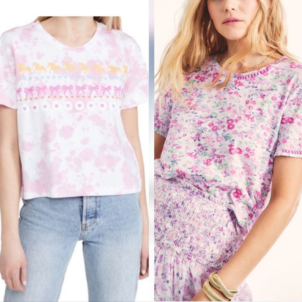 LOVESHACKFANCY Calix Tee, Lot of 2. XS & S